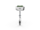 White gold Fancy Green Emerald  Halo Diamond Pavé Band Ring with Prong Setting_22