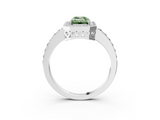 White gold Fancy Green Emerald  Halo Diamond Pavé Band Ring with Prong Setting_22