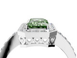 White gold Fancy Green Emerald  Halo Diamond Pavé Band Ring with Prong Setting_24