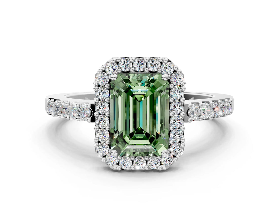 White gold Fancy Green Emerald  Halo Diamond Pavé Solitaire Ring_39