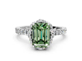 White gold Fancy Green Emerald  Halo Diamond Pave Band Ring with Four-Prong Setting_15