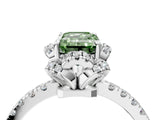 White gold Fancy Green Emerald  Halo Diamond Pave Band Ring with Four-Prong Setting_19