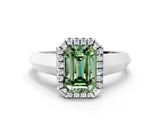 White gold Fancy Green Emerald  Halo Diamond Ring with Cathedral Band and Four-Prong Setting_48