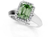 White gold Fancy Green Emerald  Halo Diamond Ring with Cathedral Band and Four-Prong Setting_50
