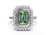 White gold Fancy Green Emerald  Halo Diamond Ring with Milgrain Edge and Round Prong Setting_55