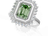 White gold Fancy Green Emerald  Halo Diamond Ring with Milgrain Edge and Round Prong Setting_56