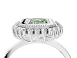 White gold Fancy Green Emerald  Halo Diamond Ring with Milgrain Edge and Round Prong Setting_59