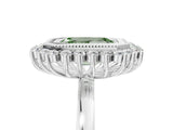 White gold Fancy Green Emerald  Halo Diamond Ring with Milgrain Edge and Round Prong Setting_60