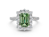 White gold Fancy Green Emerald  Halo Diamond Ring with Pavé Band and Prong Setting_20
