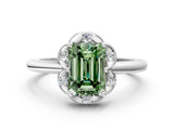 White gold Fancy Green Emerald  Halo Diamond Ring with Round Cluster Setting, Solitaire Band, and Four-Prong Setting_49