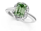 White gold Fancy Green Emerald  Halo Diamond Ring with Round Cluster Setting, Solitaire Band, and Four-Prong Setting_50