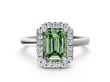 White gold Fancy Green Emerald  Halo Diamond Solitaire with Pavé Band and Four-Prong Setting_104