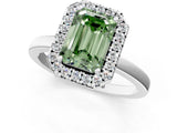 White gold Fancy Green Emerald  Halo Diamond Solitaire with Pavé Band and Four-Prong Setting_105
