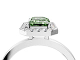 White gold Fancy Green Emerald  Halo Diamond Solitaire with Pavé Band and Four-Prong Setting_108