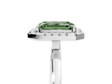 White gold Fancy Green Emerald  Halo Diamond Solitaire with Pavé Band and Four-Prong Setting_109