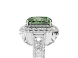 White gold Fancy Green Emerald  Halo Diamond Split Shank Ring with Milgrain Detail_54