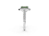 White gold Fancy Green Emerald  Halo Milgrain Solitaire with Bezel Set Side Stones and Pave Band_34