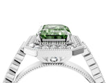 White gold Fancy Green Emerald  Halo Milgrain Solitaire with Bezel Set Side Stones and Pave Band_36