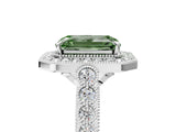 White gold Fancy Green Emerald  Halo Milgrain Solitaire with Bezel Set Side Stones and Pave Band_37
