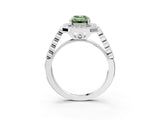 White gold Fancy Green Emerald  Halo Milgrain Solitaire with Bezel Set Side Stones and Pave Band_40