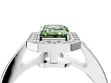 White gold Fancy Green Emerald  Halo Pavé Diamond Engagement Ring with Bezel Setting_41