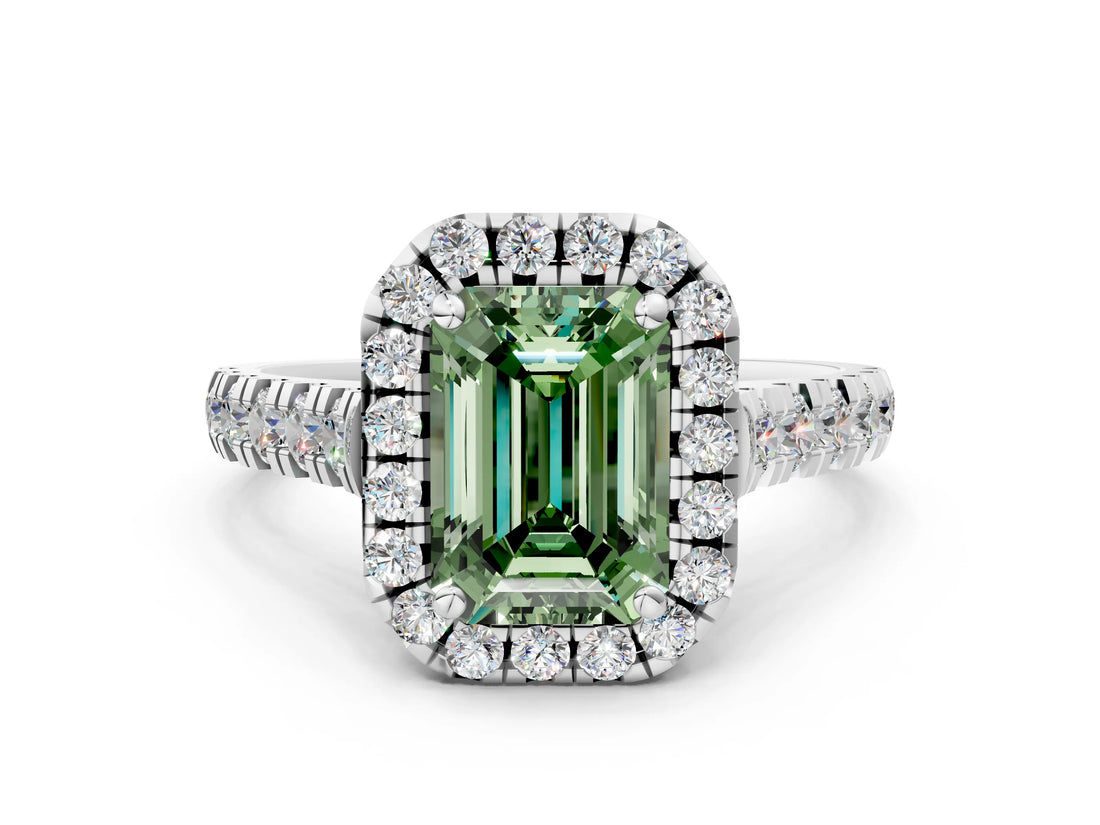 White gold Fancy Green Emerald  Halo Pavé Diamond Engagement Ring with Four-Prong Setting_25