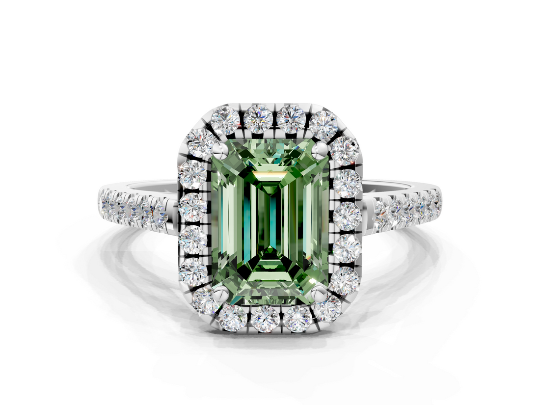 White gold Fancy Green Emerald  Halo Pavé Diamond Engagement Ring with Four-Prong Setting_43