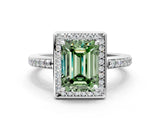 White gold Fancy Green Emerald  Halo Pave Band Solitaire Ring with Prong Setting_82