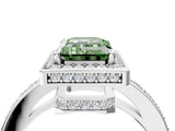 White gold Fancy Green Emerald  Halo Pave Band Solitaire Ring with Prong Setting_86