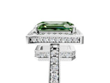 White gold Fancy Green Emerald  Halo Pave Band Solitaire Ring with Prong Setting_88