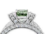 White gold Fancy Green Emerald  Halo Pave Diamond Engagement Ring with Milgrain Detailing_77