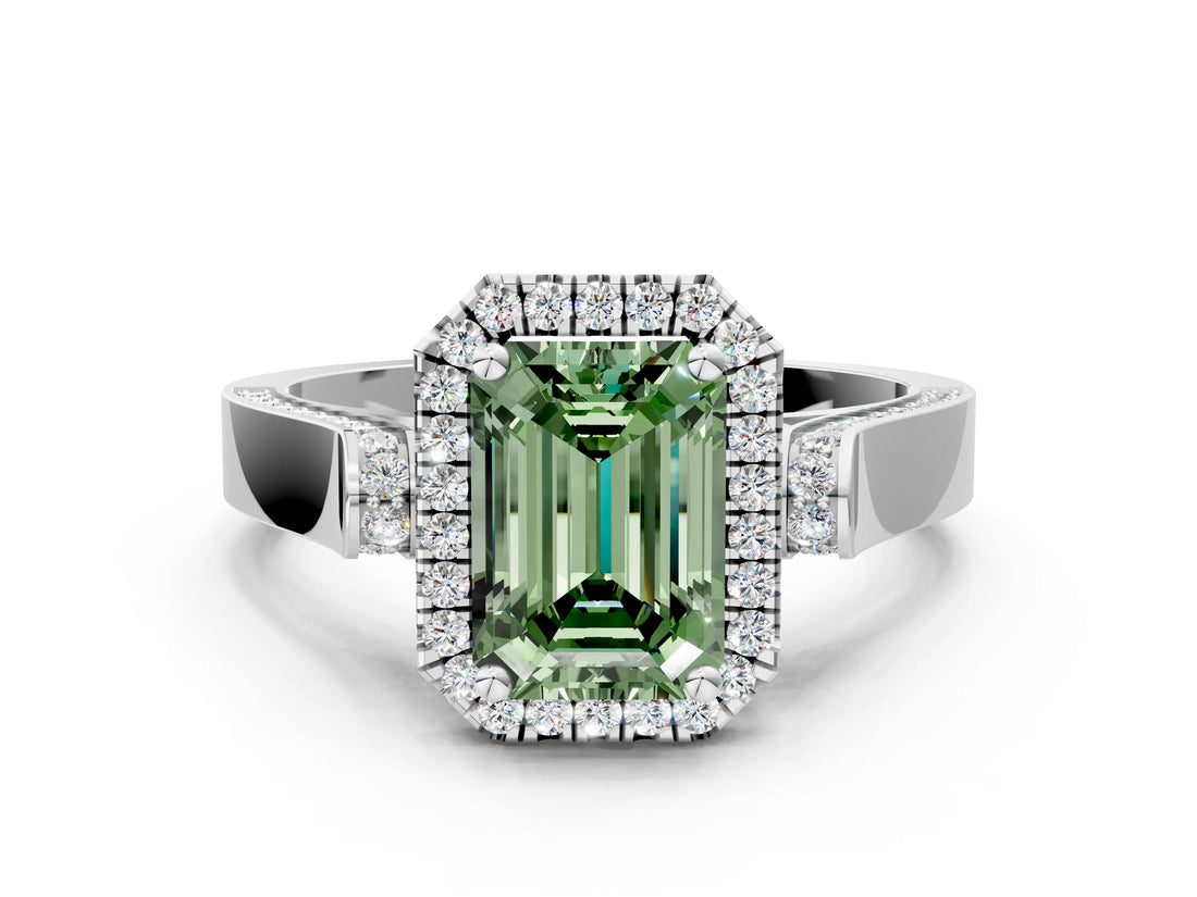 White gold Fancy Green Emerald  Halo Pave Split Shank Prong Setting Ring_81