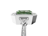 White gold Fancy Green Emerald  Halo Round Diamond Milgrain Pave Engagement Ring_18