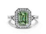 White gold Fancy Green Emerald  Halo Round Diamond Milgrain Pave Engagement Ring_25
