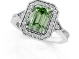 White gold Fancy Green Emerald  Halo Round Diamond Milgrain Pave Engagement Ring_4