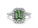 White gold Fancy Green Emerald  Halo Round Diamond Pavé Band Four-Prong Ring_3