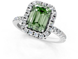 White gold Fancy Green Emerald  Halo Round Diamond Pavé Band Four-Prong Ring_4