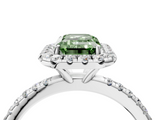 White gold Fancy Green Emerald  Halo Round Diamond Pavé Band Four-Prong Ring_7