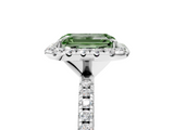 White gold Fancy Green Emerald  Halo Round Diamond Pavé Band Four-Prong Ring_8