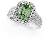 White gold Fancy Green Emerald  Halo Round Diamond Pave Band with Prong Setting 2