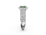 White gold Fancy Green Emerald  Halo Round Diamond Pave Band with Prong Setting 3
