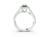 White gold Fancy Green Emerald  Halo Round Diamond Pave Band with Prong Setting 4