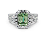 White gold Fancy Green Emerald  Halo Round Diamond Pave Band with Prong Setting_12