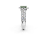 White gold Fancy Green Emerald  Halo Round Diamond Pave Band with Prong Setting_14