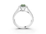 White gold Fancy Green Emerald  Halo Round Diamond Pave Band with Prong Setting_15