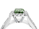 White gold Fancy Green Emerald  Halo Round Diamond Pave Band with Prong Setting_16