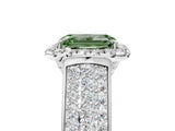 White gold Fancy Green Emerald  Halo Round Diamond Pave Band with Prong Setting_17