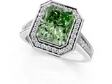 White gold Fancy Green Emerald  Halo Solitaire Diamond Ring with Pave Band and Bezel Setting_50