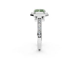White gold Fancy Green Emerald  Halo Solitaire Diamond Ring with Pave Band and Bezel Setting_51