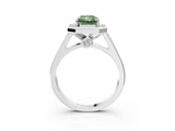 White gold Fancy Green Emerald  Halo Solitaire Diamond Ring with Pave Band and Bezel Setting_52